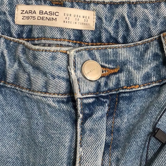 🆕 ZARA Basic Denim Stripe Mom Fit Jeans High Rise - Picture 2 of 14